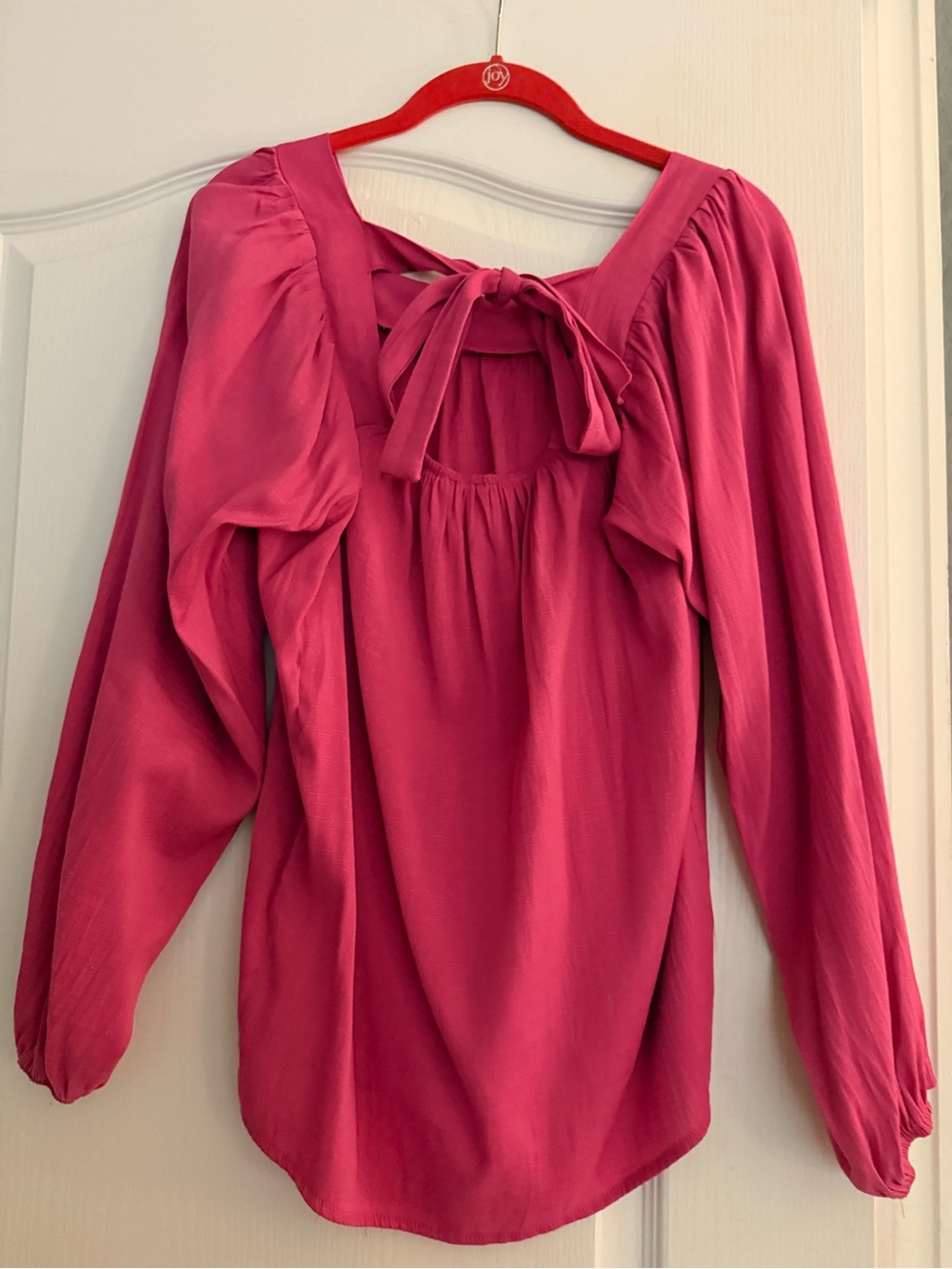 Square Neck Long Sleeve Blouse in Rose Pink - Picture 2 of 2